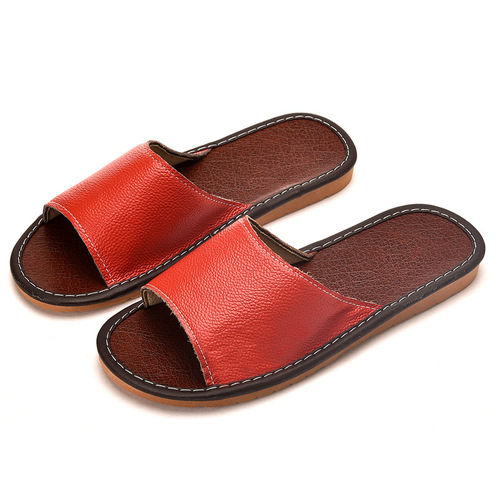 Haining Top Layer Cowhide Slippers Home Summer Men's Wooden Floor Indoor Non-Slip Genuine Leather Slippers Home Women's Sandals 