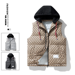 2024 New Men's Vest Down Cotton Vest Outer Wearing Detachable Cap Vest Autumn and Winter Waistle Men's Jacket