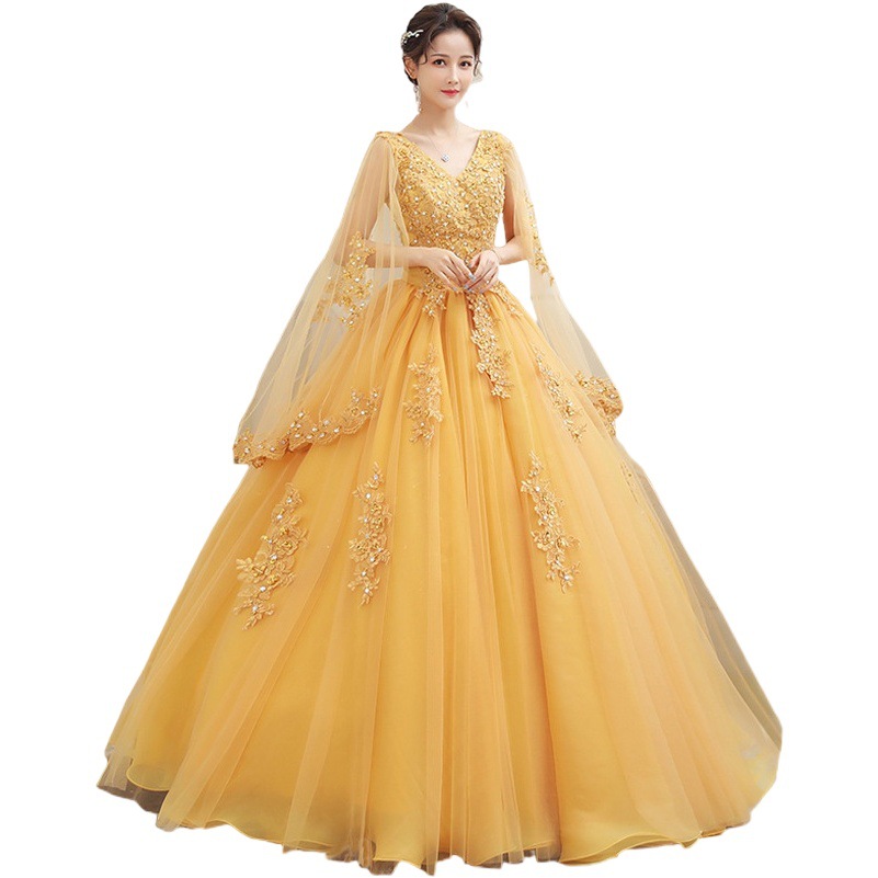 Vestido de novia de color Reunión Anual anfitrión rendimiento estudiante vocal solo arte examen ropa pettiskirt vestido de noche largo femenino image 1
