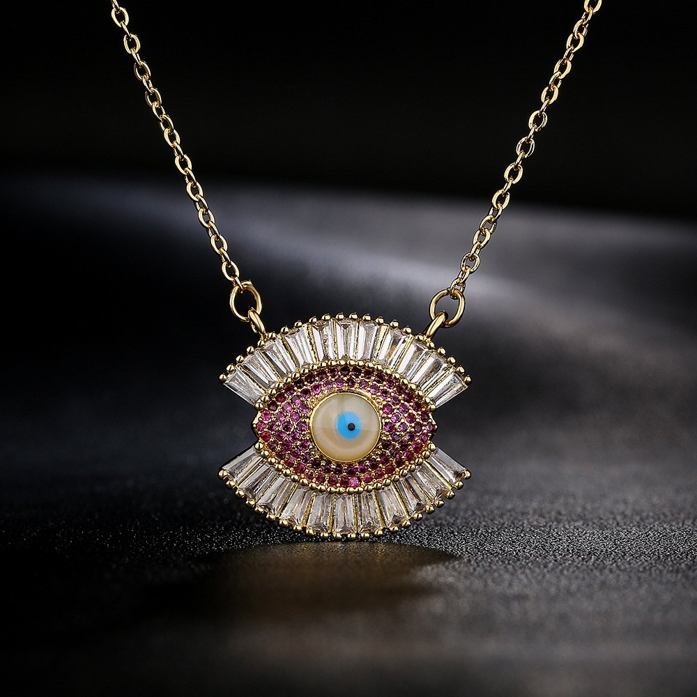 Fashion Copper Micro-encrusted Zircon Female Dripping Oil Devil's Eye Pendant Necklace display picture 1