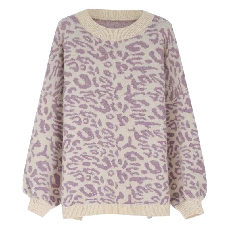 Женский свитер с леопардовым принтом, круглый вырез, новая модель осень-зима 2025 года, свободный повседневный вязаный пуловер-жакет для женщин.