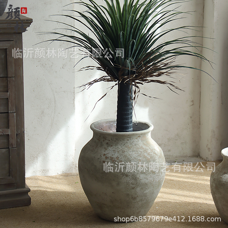 Antigüedad de cemento blanco vasijas de cerámica balcón decoración del hogar suelo verde vasijas de plantación del centro comercial diseño de decoración del hotel paisajismo