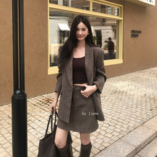 LS述致 西装外套短裙两件套女装2025秋冬新款小个子套装女 22869#