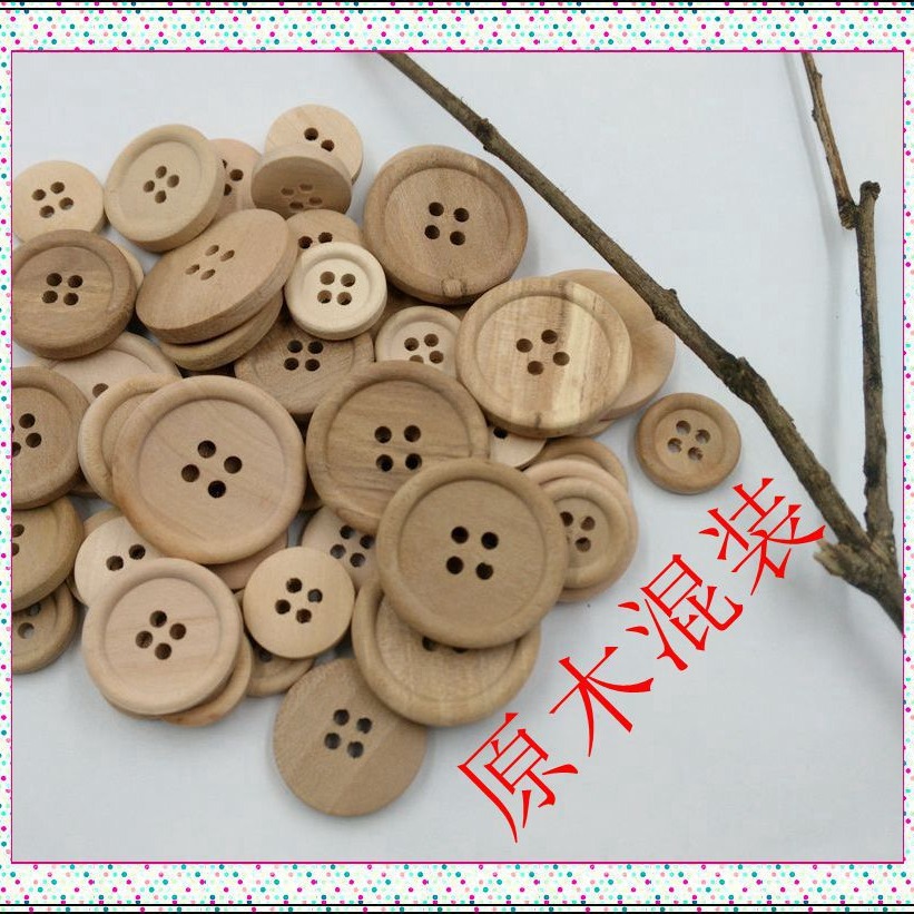 Botones de madera de borde fino de madera DIY artesanías decorativas tamaño botones mezclados