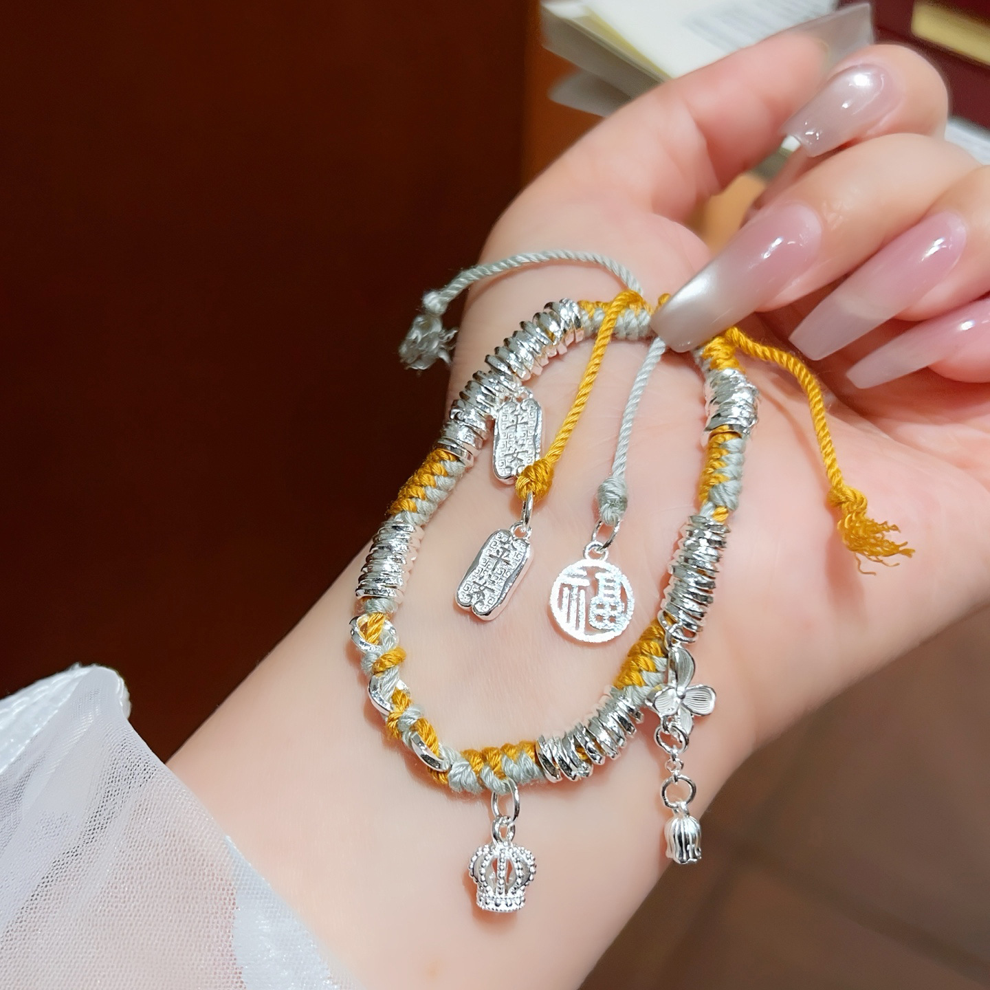 999 pulsera de alambre de plata de pie pulsera tejida de hilo arcoíris de bricolaje año de nacimiento cuerda de mano de plata rota para novia regalo de madre