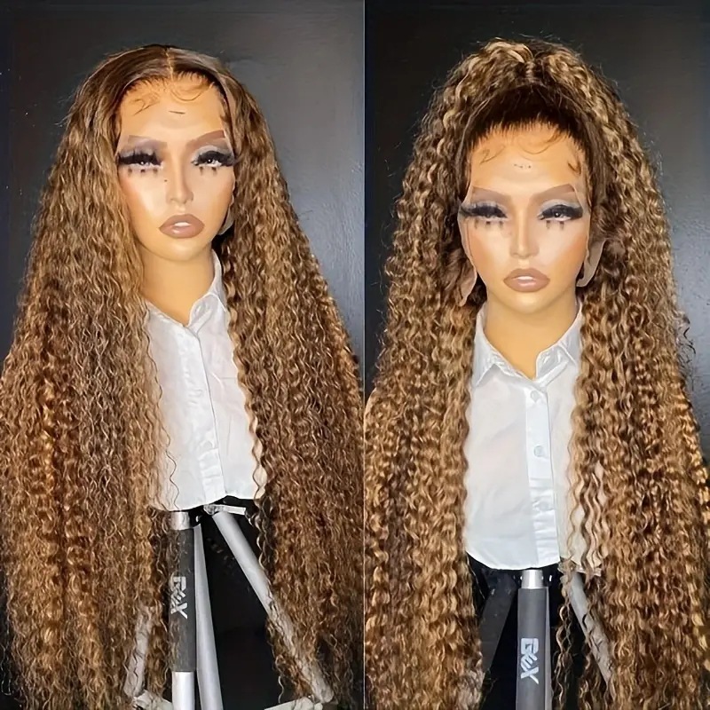 Peluca de estilo europeo americano con encaje frontal y rizos pequeños, rizada a mano, sintética, de cobertura total para la cabeza, extensión de cabello para mujer._voghion.com