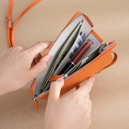 Cross-border genuine leather mobile phone bag women's cross-body small bag litchi pattern one-shoulder versatile mobile phone coin purse simple small shoulder bag