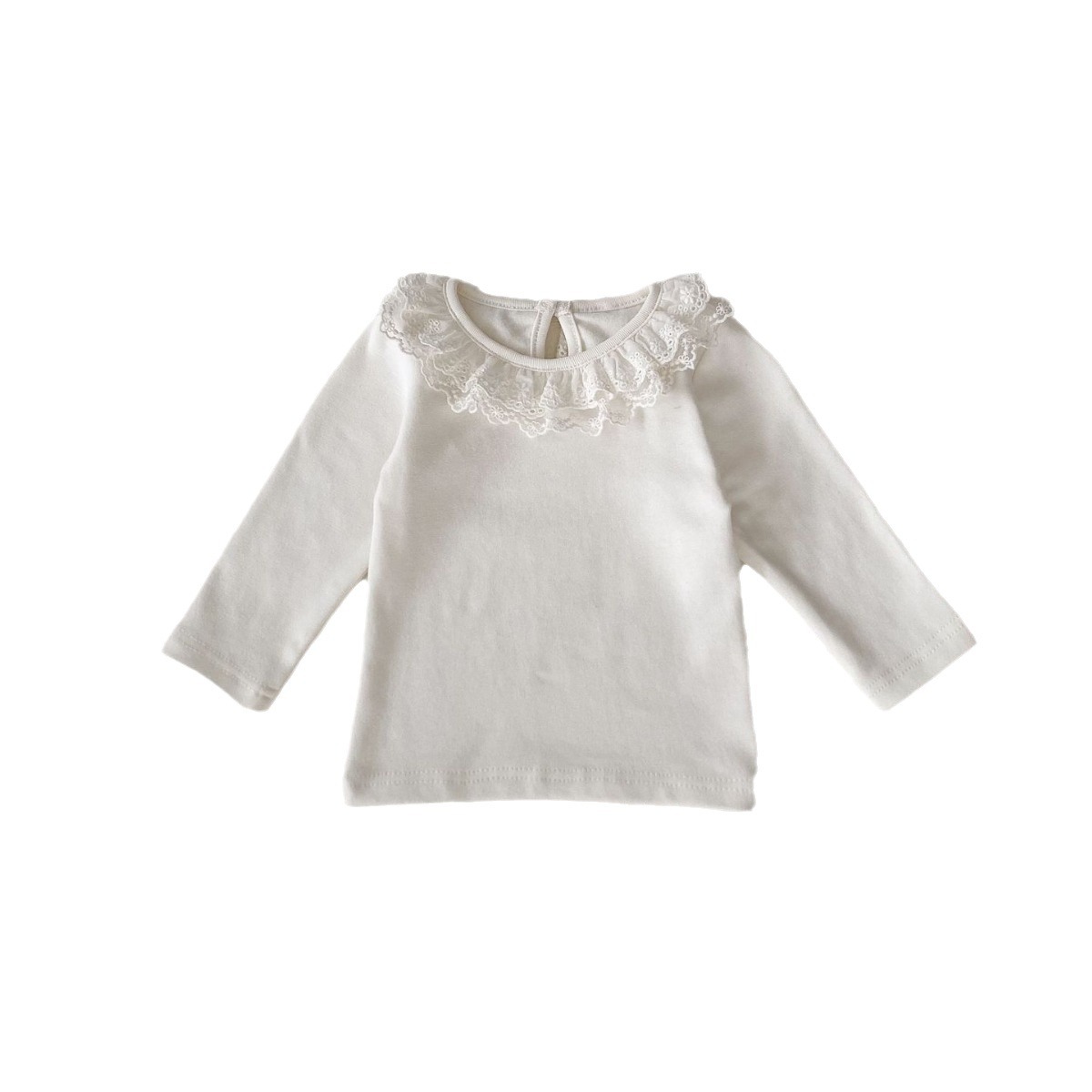 Camiseta Interior para Bebé, Estilo Coreano, Primavera-Otoño 2026, con Cuello de Encaje, Manga Larga, Color Sólido