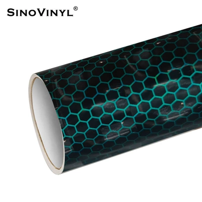 Carlake holographic honeycomb body color Automotive Film - 15218-m-honeycomb-cat-eye-black-lake-water-green