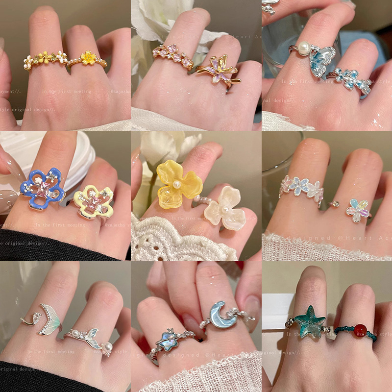 Dopamine Color Flower Ring Women's New Cute Small Fresh Index Finger Ring Light Luxury Exquisite Niche High-End Ring Dopamine Color Flower Ring Women's New Cute Small Fresh Index Finger Ring Light Luxury Exquisite Niche High-End Ring