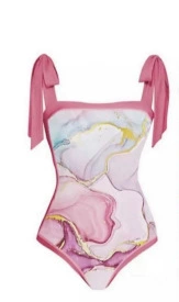 One-Piece Swimsuit (Qiao Jiayuan) 2025 Retro Style with Wrap Skirt, Crane Print, S–XL & One Size
