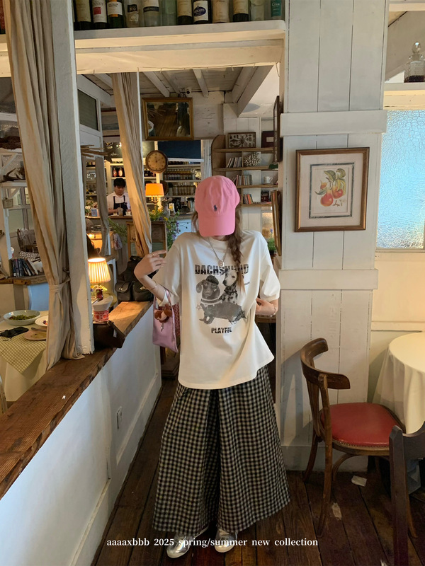 xb パピーランダンスコットンパピープリントラージTシャツルーズ半袖ラウンドネック韓国トップ女性用|undefined