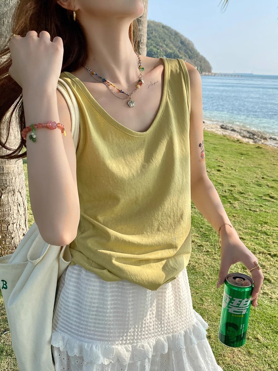 얀 잔디 노란색 넓은 어깨 끈 ~