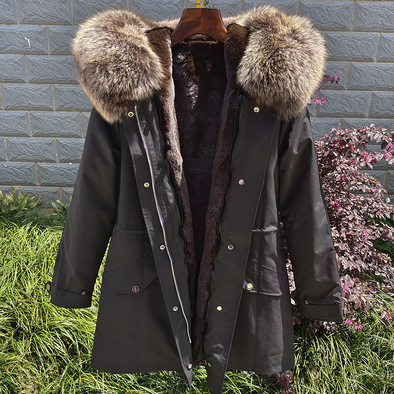 Sieviešu apģērbi Jauns ziemas Sieviešu Parka Vidēja Garuma Noņemams Laineris Lapsas kažokādas apkakles kažoks_voghion.com