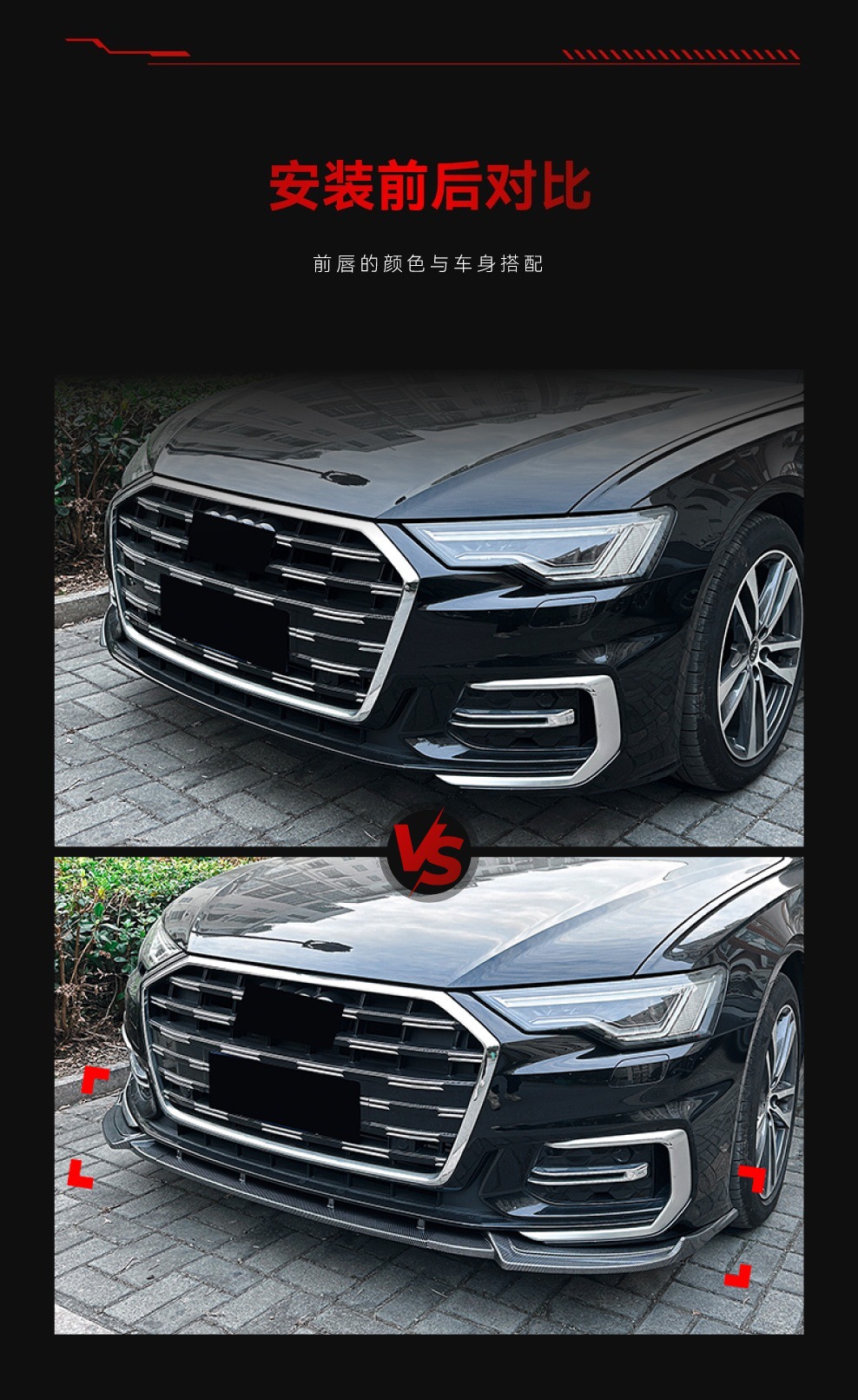 Suitable for 2018-2025 Audi A6 C8 Sline Front Lip, Front Shovel, Corner Surround, Exterior Car Sticker, Cross-Border Modification