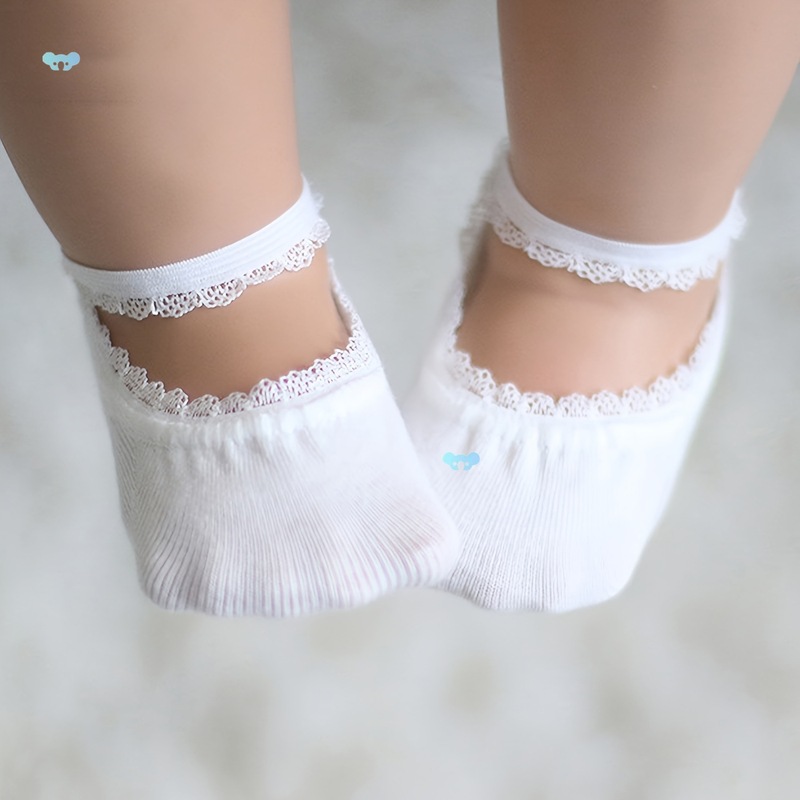 女の赤ちゃん用レースアップソックス6足パック かわいいレースボート|undefined