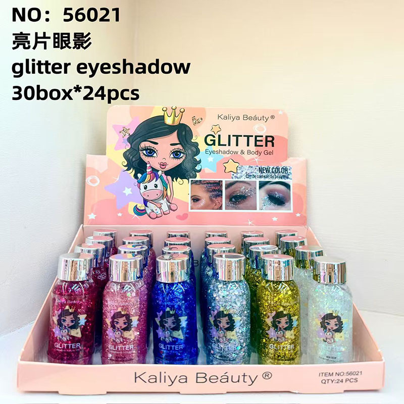 Nuevo transfronterizo de 6 colores ultra brillante cuerpo facial sombra de ojos sequinilla líquida botella de gel de sombra de ojos sequinilla serie de dibujos animados