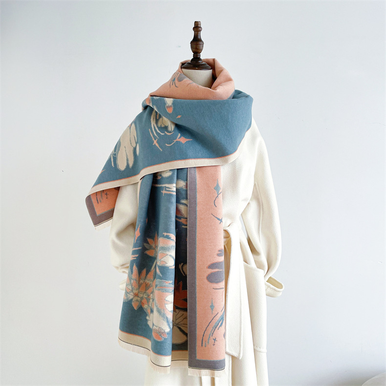 Kaschmir hand fühlen frauen, herbst und winter Chinesischen stil lotus teich warm i mitation kaschmir schal, dicken doppelseitigen_voghion.com