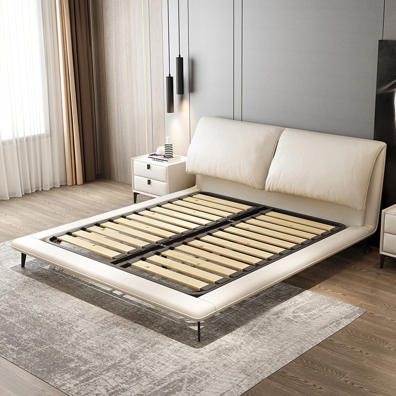 Suspensión cama de cuero genuino italiano minimalista Baxter elefante oreja cama dormitorio principal Luz de lujo moderno simple Internet celebridad cama doble