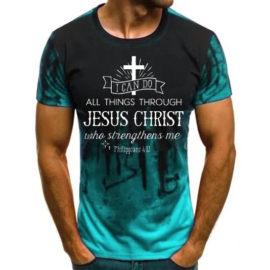 Pascua Jesús gradiente lema 3D impresión verano casual suelto cuello redondo manga corta hombro transpirable camiseta para hombre