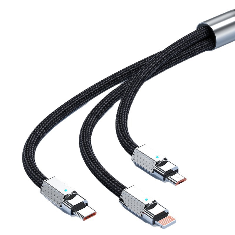 120W Schnelllade-Datenkabel Drei-in-Eins Makaron geflochtenes Universalkabel für Apple Android USB Ladekabel