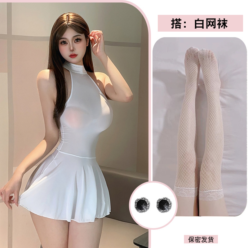 흰색 + 가슴 패치 + 흰색 망사 스타킹