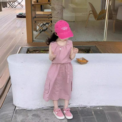 Girls' Set 2024 Summer New Korean Style Children's Top Work Dress Two-Piece Set Fashion Cute Thin
