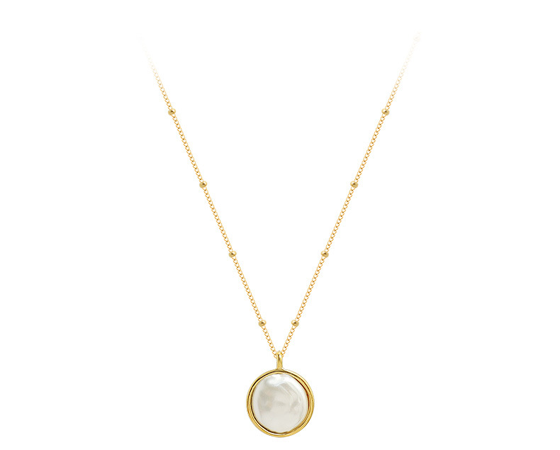 Wedding, Travel Occasion Fashion Retro Geometric Circle Inlaid Imitation Pearl Titanium Steel Necklace Female