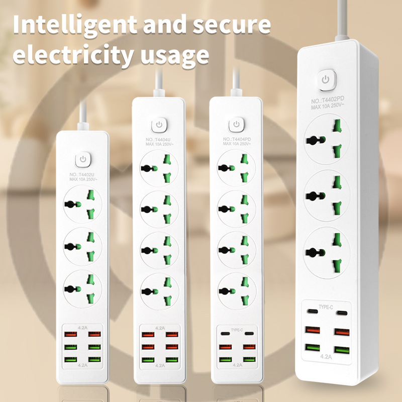 热销跨境欧规排插多插位大功率电源万能孔usb插座英标美标插线板