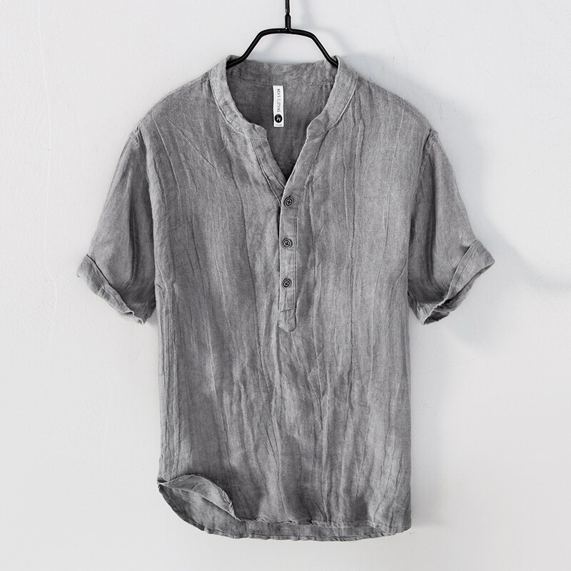 Factory Wholesale Men's Linen T-Shirt Short-Sleeve Casual Stand-Collar Pullover Shirt Plus Size National Trend Retro Cotton-Linen Top Factory Wholesale Men's Linen T-Shirt Short-Sleeve Casual Stand-Collar Pullover Shirt Plus Size National Trend Retro Cotton-Linen Top