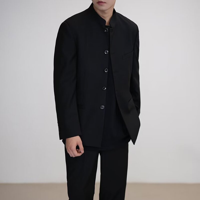Autumn New 2024 Slimming Pure Black Tang Suit Slim-fit Men's New Chinese Suit Casual Collar Shoulder Pad Jacket for Men Autumn New 2024 Slimming Pure Black Tang Suit Slim-fit Men's New Chinese Suit Casual Collar Shoulder Pad Jacket for Men