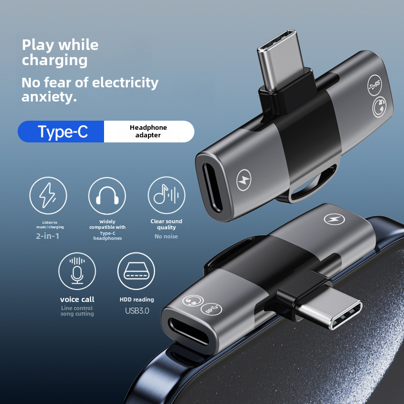 Dual Type-c Adapter Headset Listening Two-in-one Charging Interface To...