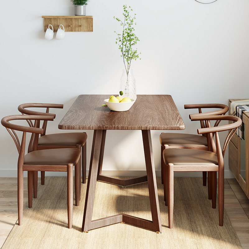 Black Walnut Dining Table Household Small Apartment Rectangular Dining Table Catering Commercial Rental Room Table and Chair suit