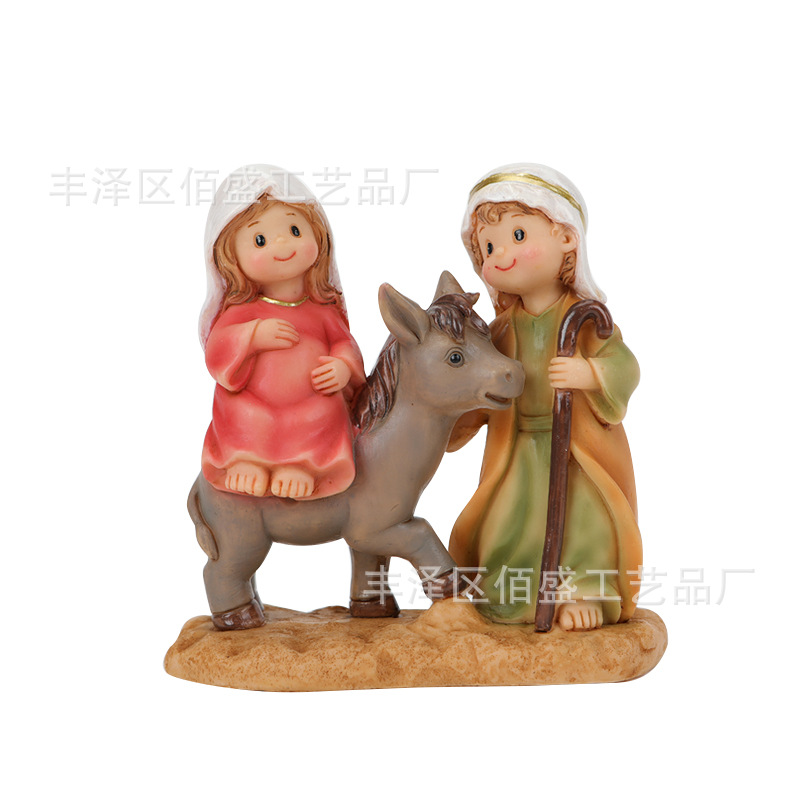 Regalos de Navidad transfronterizos dibujos animados huyendo a Egipto Santa Familia ornamentos artesanías de resina regalos de decoración de escritorio para el hogar