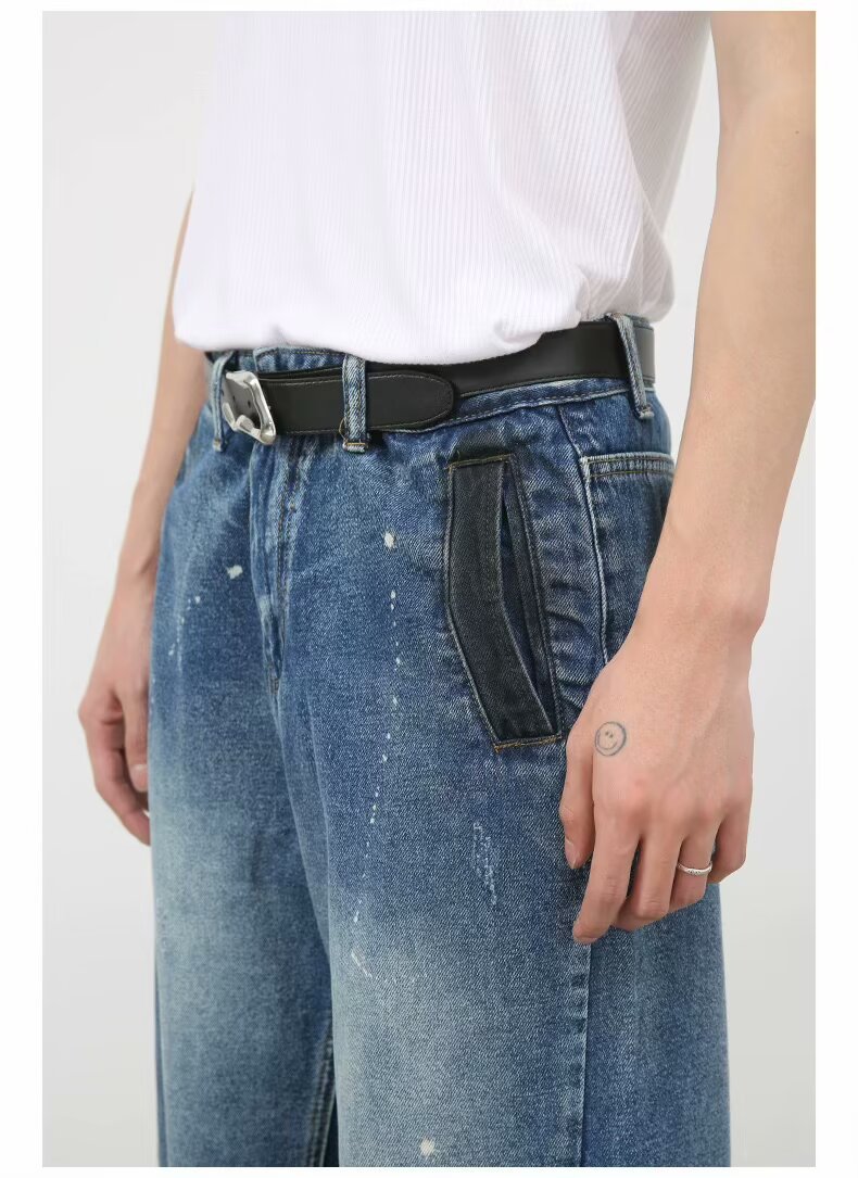 Men's Oversized Relaxed Fit Jeans Streetwear Splatter Wash Vintage Blue Paint Effect Denim (XS-3XL)_mkmklike.com