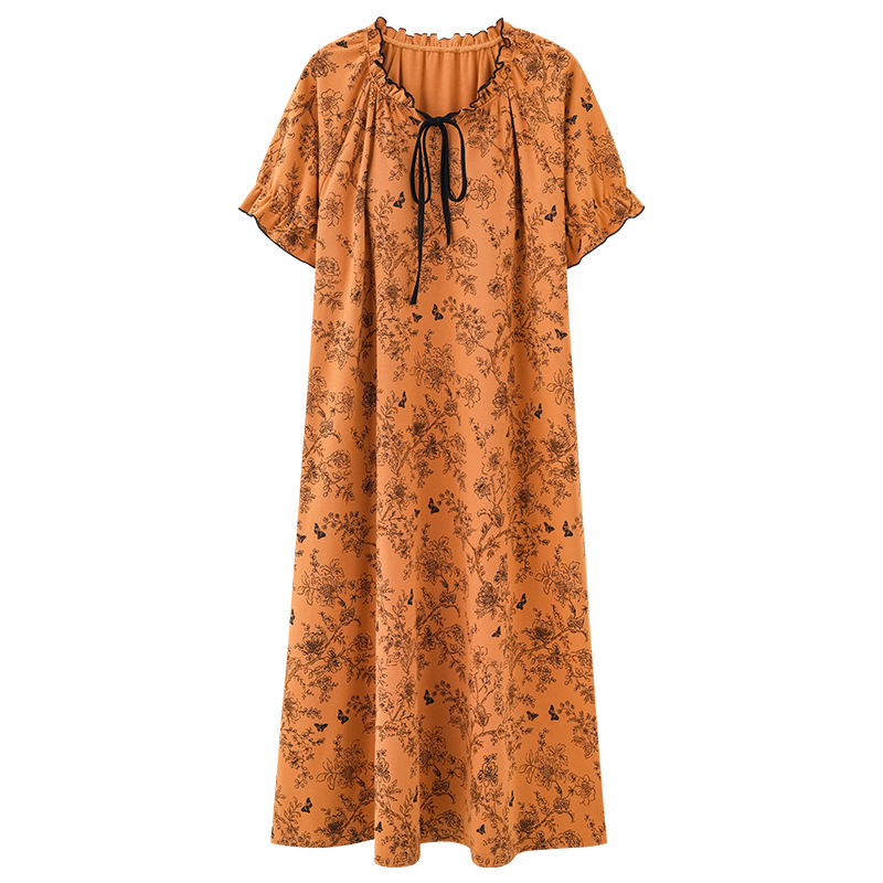 Pijama de algodón para mujeres con cojín de pecho pijama de mangas cortas 2025 nuevo vestido de cuello redondo se puede usar ropa de hogar grande