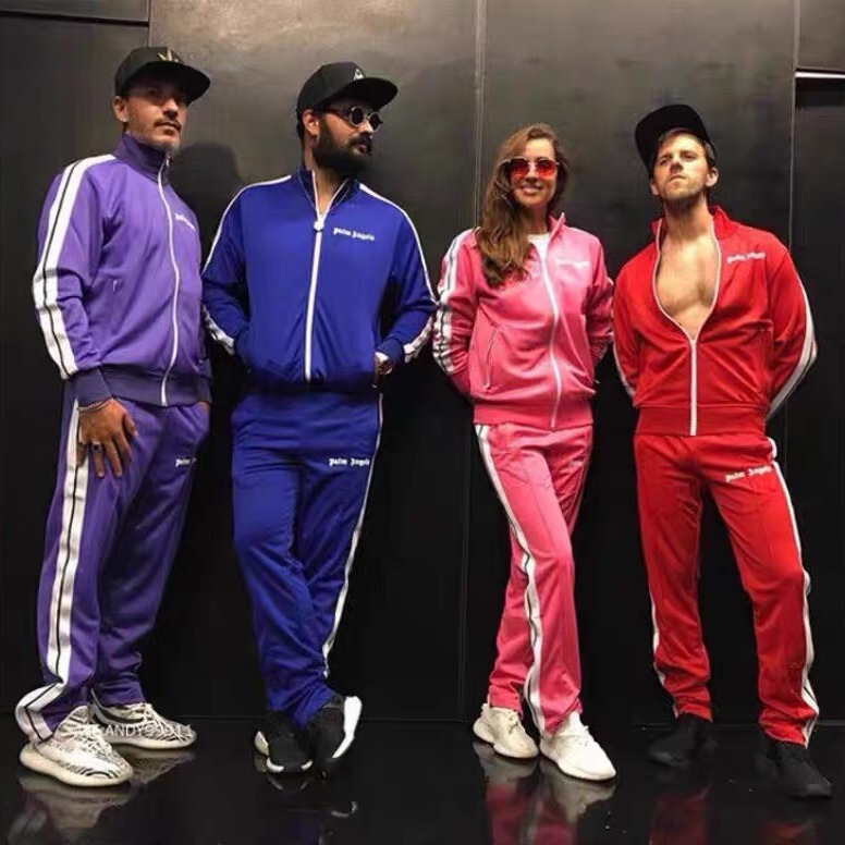 Foreign Trade Wholesale Palm Tree Ribbon Striped Zipper Jacket Coat Angel Men and Women Jacket Student Sportswear Set