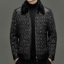 男士高档100羊毛夹克外套水貂翻领毛呢保暖鹅绒内胆时尚上衣男装