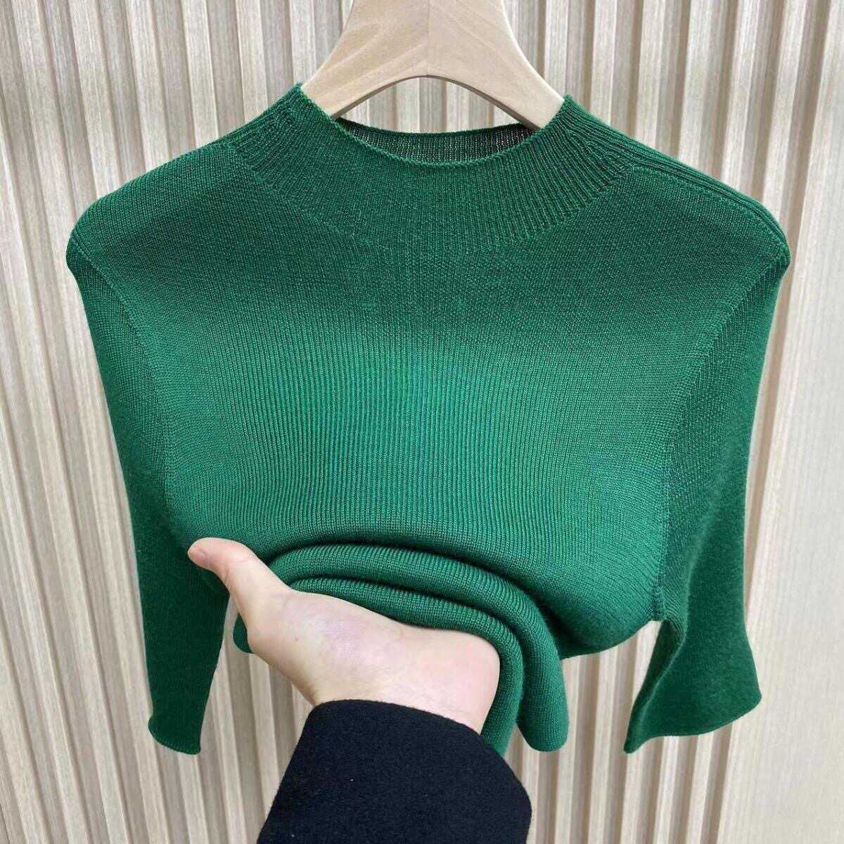 하프 터틀넥 레드 이너 왁스 슬림 핏 슬리밍 여성 서양식 스웨터 한국식 하프 슬리브 봄과 여름 탑