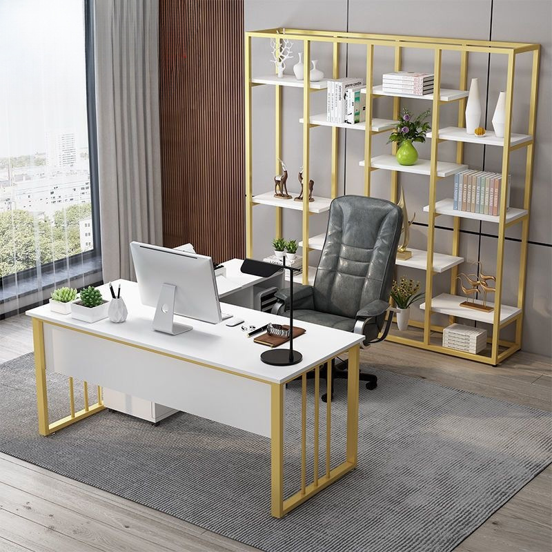 Simple modern office desk, manager's single-person simple computer desk, desktop table and chair combination, boss desk