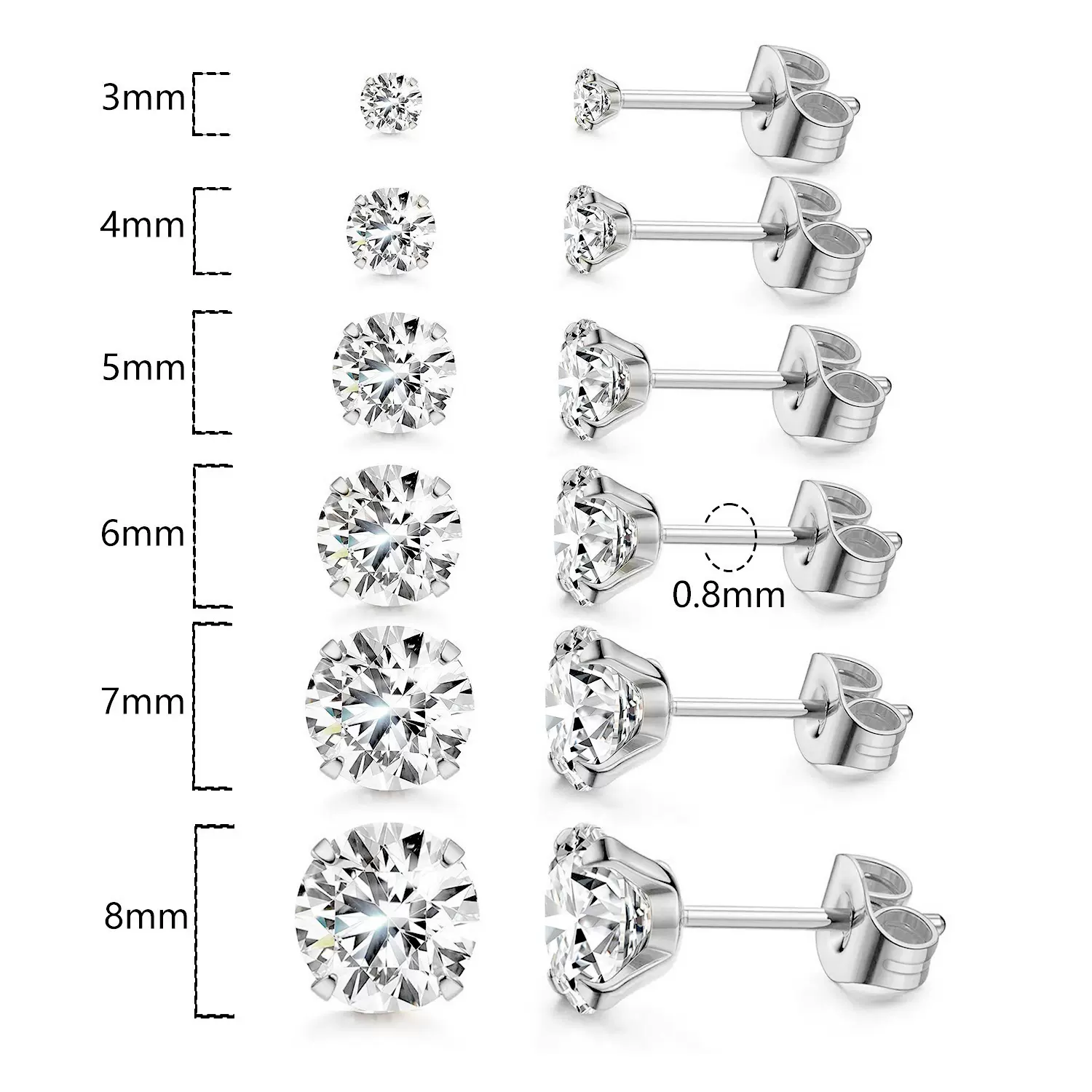 工厂批发钛钢不锈钢四爪锆石耳钉316耳针蝴蝶扣插杆华子耳钉现货