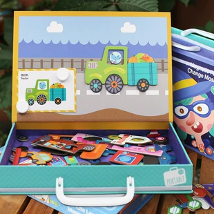 Двусторонний магнитный пазл-чемоданчик деревянный 3–6 лет