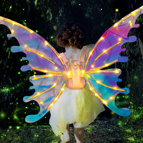 Internet celebrity children's electric moving butterfly wings back decoration Halloween party props girl's luminous toy night market stall