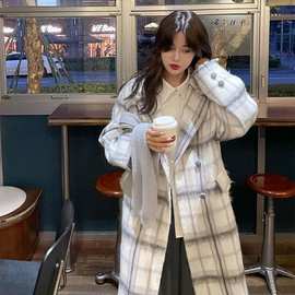 轻奢新款格子风衣灰色千鸟格外套长款大衣学全套穿搭开春外套