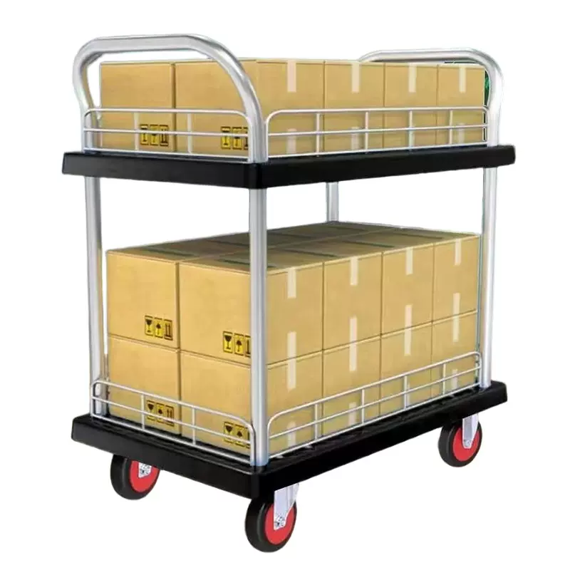 双层拉货平板车叠手推车平板车家用搬车拖车快递便携手拉车购物车