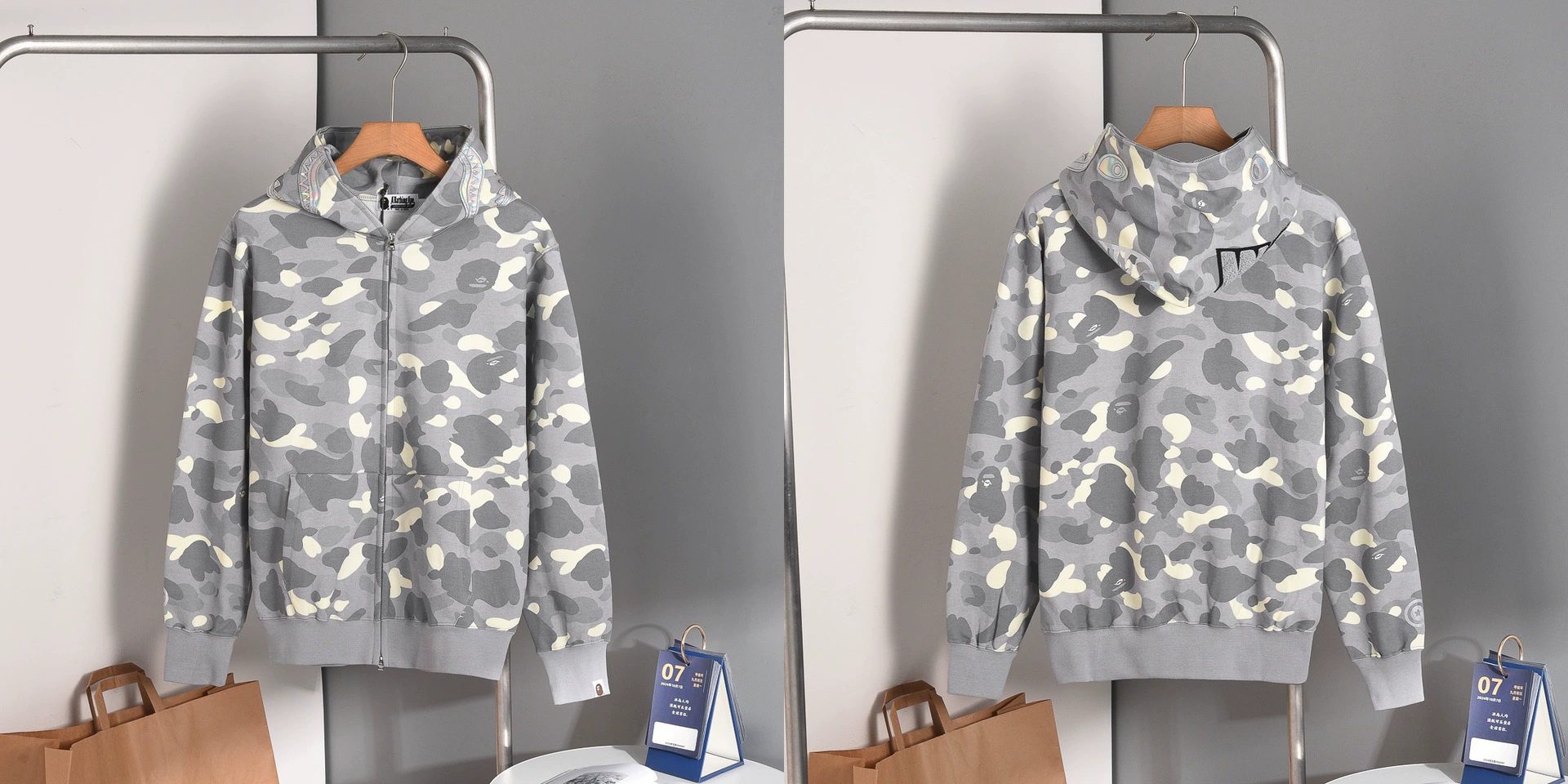 (Cross-border trading), camouflage cloth, shark, sweatshirt with hood with zipper, with embroidery