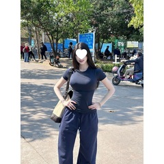 上衣女修身显瘦打底t恤经典新款sk圆领纯色sim短袖内搭春夏