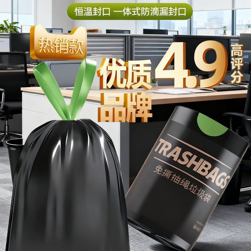 Tear-Free Garbage Bag Thickeneded Household Dormitory Student Black Kitchen Automatic Closing Drawstring Satchel Plastic Bag