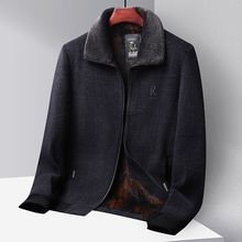 爸爸雪尼尔外套男秋冬款加绒加厚中老年毛呢保暖夹克中年男士冬装