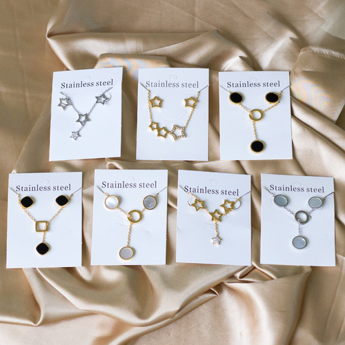 European and American shell earrings, women's necklace jewelry set, light luxury, simple temperament, versatile stainless steel foreign trade jewelry set